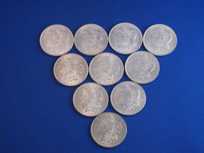 1921 P Morgan Silver Dollar AU BU Lot Of Ten B4822L  