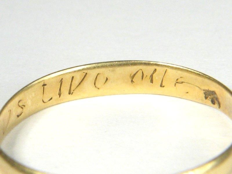 ANTIQUE ENGLISH EARLY GOLD POSY POESY RING c1700 GOD ALONE MADE US 