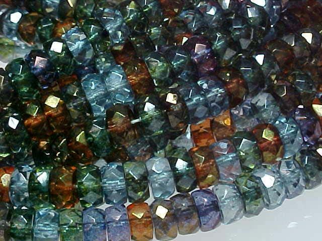 Vtg 25 LUSTER MIX RONDELLE FACETED GLASS BEADS LUV  