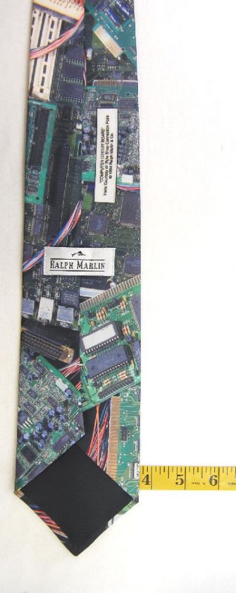 RALPH MARLIN COMPUTER CIRCUIT BOARD GREEN NECK TIE  