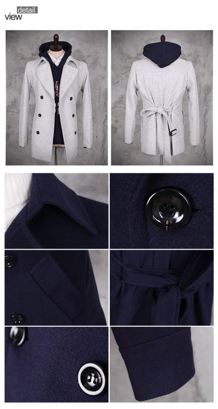   Napoleon Collar Pea Double Belt Coat BLACK SZ XS,S,M co.069  