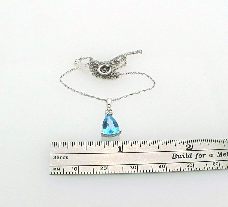 10k White Gold Blue Topaz Charm Pendant necklace chain  