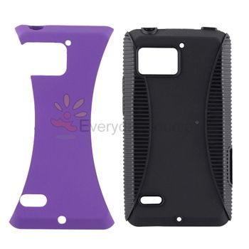 PURPLE HYBRID HARD TPU GEL CASE COVER+SCREEN PROTECTOR FOR MOTOROLA 