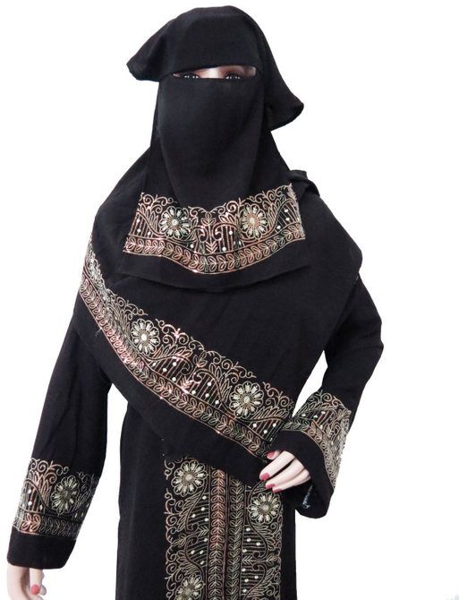 BLACK SEQUIN AND EMBROIDERY 3PCS ABAYA MUSLIM ISLAMIC NIQAB HIJAB 