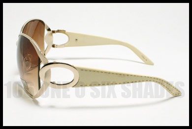 WOMENS Round Designers Fashion Sunglasses Metal Rim GOLD BEIGE 