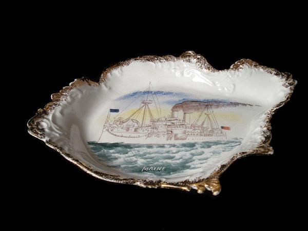 LARGE BATTLESHIP MAINE PORCELAIN PLATTER ~ SPANISH AMERICAN WAR  