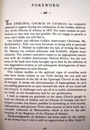 THE EPISCOPAL CHURCH IN GEORGIA 1733 1957 By Henry Thompson Malone 