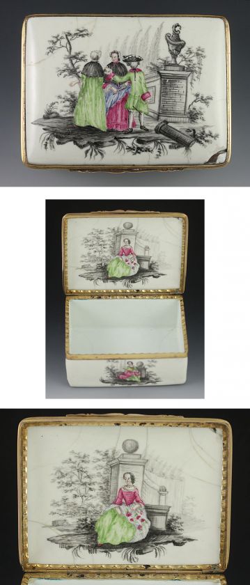 ENGLISH 1770s STAFFORDSHIRE ENAMELED GARDEN SCENE BOX  