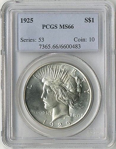 HJB 1925 Peace Dollar, MS66, PCGS, Blast White  