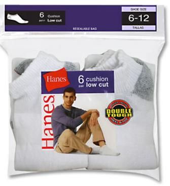 HANES MENS CUSHION CREW LOW CUT SOCKS 6 PAIRS ANY CLR  