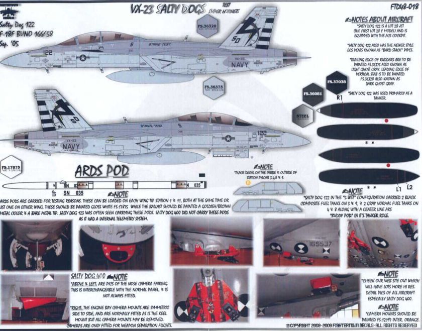 Fightertown Decals 1/48 F 18F TEST HORNET VX 23 SALTY DOGS  