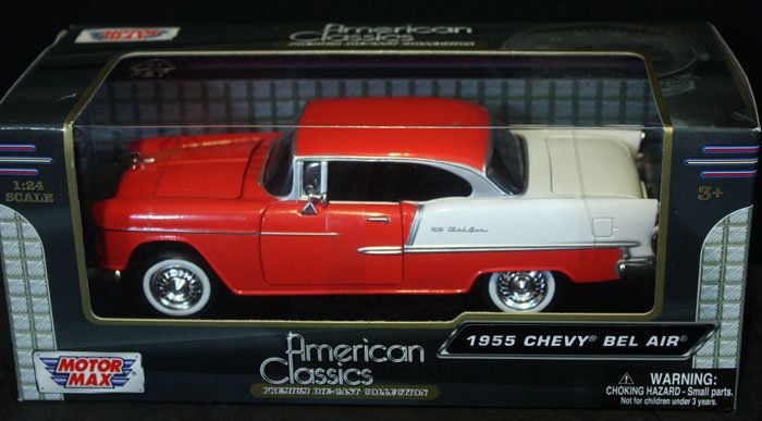 NEW ~ MOTOR MAX 1955 Chevy Bel Air Red White 124 AMERICAN CLASSICS 