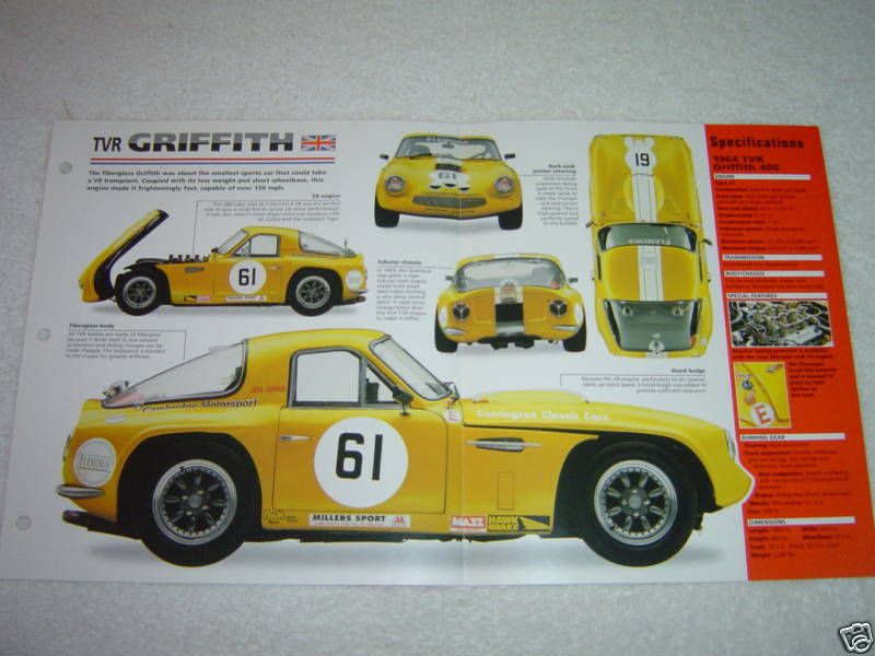 1963 1964 1965 TVR GRIFFITH SPEC SHEET BROCHURE BOOKLET  