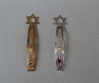 Steel Kippah clips in gold or silver w/ Jewish Star top  