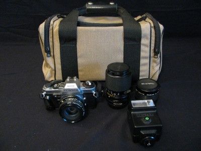 PENTAX AF 200T SUPER PROGRAM 35 MM SLR CAMERA 3 LENS FLASH BAG  