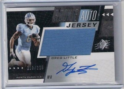 2011 SPx GREG LITTLE Rookie Auto Jersey #d/225 NORTH CAROLINA  