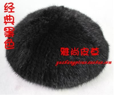 new womens real genuine mink fur warm black beret hat cap TOP FASHION 