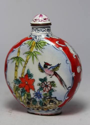 CHINESE HANDWORK PAINTING FLOWER BIRD OLD CLOISONNE SNUFF BOTTLE 