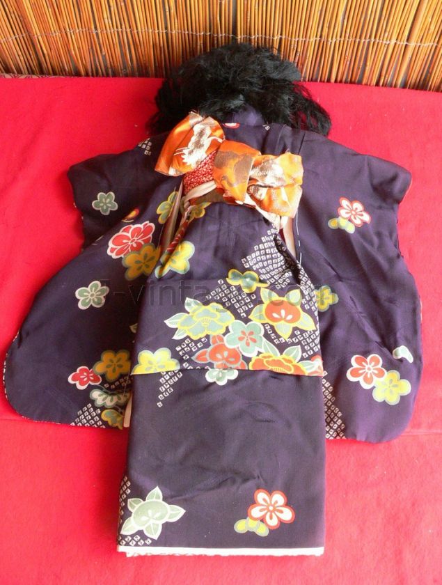 Antique 58cm DOLL Friendship ICHIMATSU Chirimen Japanese KIMONO  