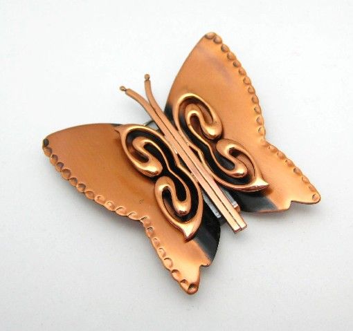 RENOIR Copper Butterfly Brooch Pin Earrings Set LARGE Fancy Demi 