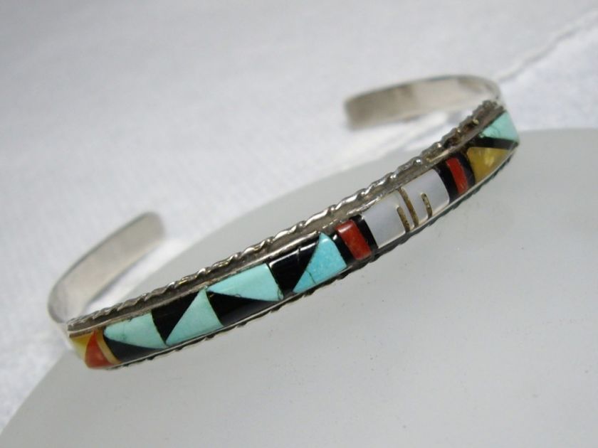 Signed JRB ~Sterling Zuni Inlay Cuff Bracelet  