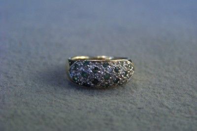 WOW SILVER GOLD EMERALD DIAMOND CIGAR BOLD BAND RING 7  