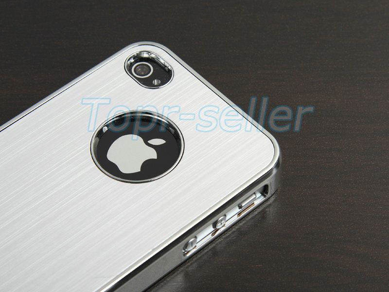 Silver Steel Chrome Deluxe Case Case For iPhone 4 4G 4S S+ Screen Film 