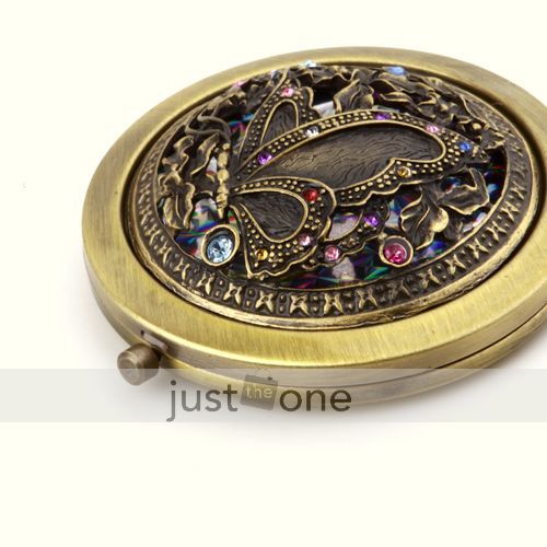 Bronze Butterfly Diamond Pocket make up Compact Mirror  