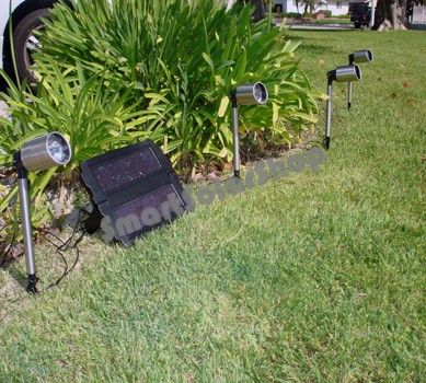 Set of 4 Wired Stainless Steel Solar Spot Lights 2 LEDs  