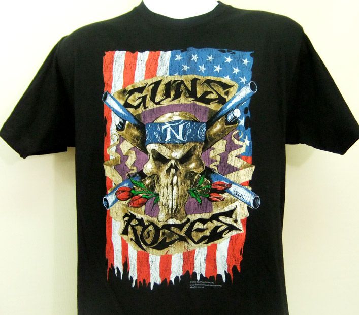 Mens T Shirt GnR Guns N Roses Patriotic Skull Poster L  