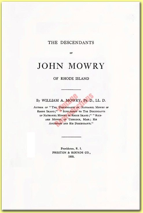 MOWRY MOREY Family Name {1909} Tree History Genealogy Biography   Book 