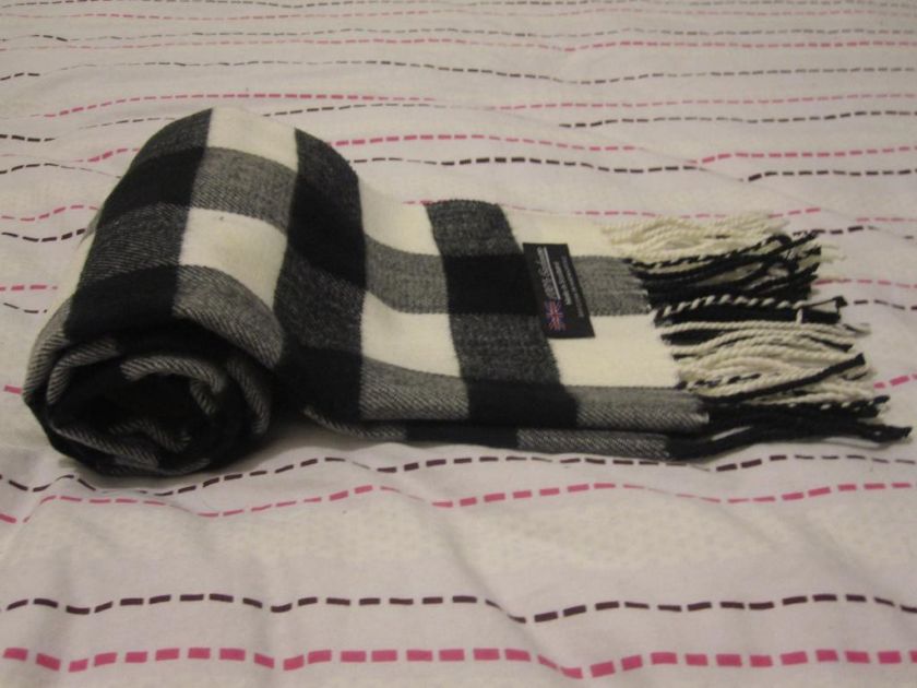 Unisex Women Men 100% Cashmere Scarf plaid Black white classic Free 