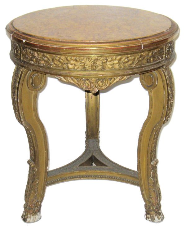 Pair Antique Classical Giltwood Marble Stools Tables  