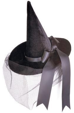 Black Velour Satin Bow Veil Witchs Burlesque Mini Hat  