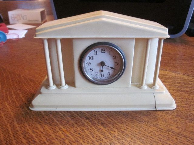 IVORY CELULOID CLOCK LUX CO WATERBURY CONN 8 WIDE X 4 1/2 TALL 