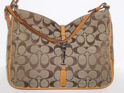   Signature Jacquard & Tan Leather Hamptons Clip Hobo Bag #6091  