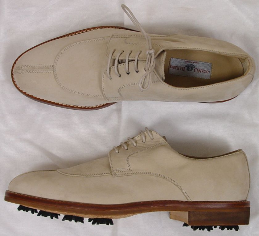 LUCIANO BARBERA SHOES $795 BEIGE SUEDE SPLIT TOE HANDMADE GOLF CLEATS 