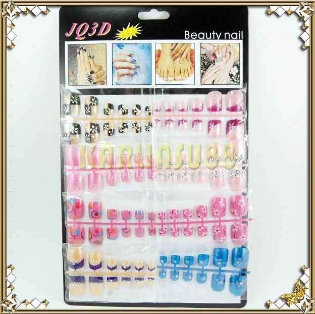 French Toe False Nails Tips Rhinestone Flower Full Well Retail Pack #B 