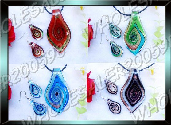 20sets 4styles Lampwork Glass Pendant Necklace+Earrings  