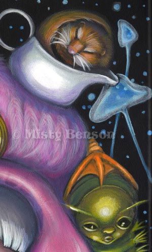 Alice in Wonderland art cat flamingo fantasy print 8x11  