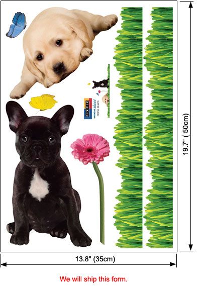 Pup Dog Flower Wall Stickers Vinyl decals Home Mural  