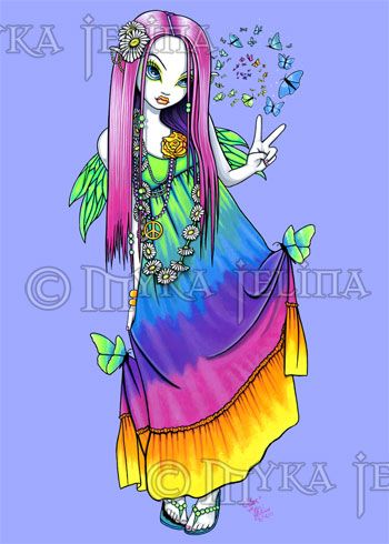 Rainbow Hippie Flower Child Peace Fairy OOAK ACEO Chloe  