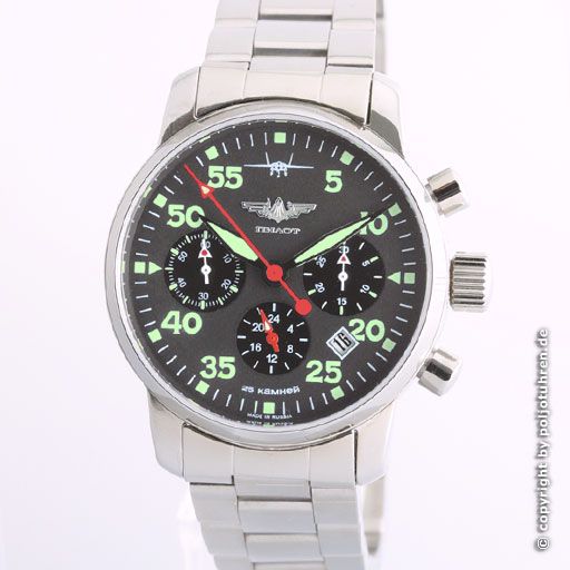 PILOT BERKUT  Poljot 31681 mechanical Aviator Chronograph Saphirglas 