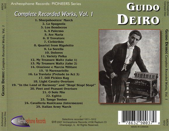 Complete Recorded Works of Guido Deiro Vol. 1 Accordion  