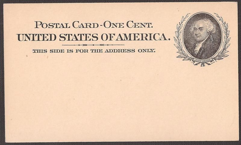 UX15   UPSS# S19   Mint 1c Black John Adams Postal Card  