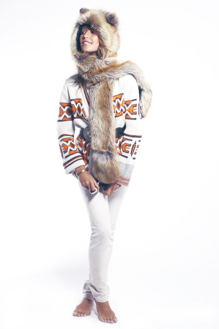 New Spirit Hoods/SpiritHood Red Fox Full Hood/Scarf Faux Fur New 