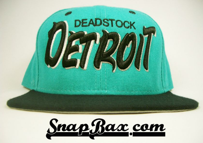 DETROIT DEADSTOCK SCRIPT VINTAGE NEW ERA AQUA BLACK SNAPBACK MARLINS 