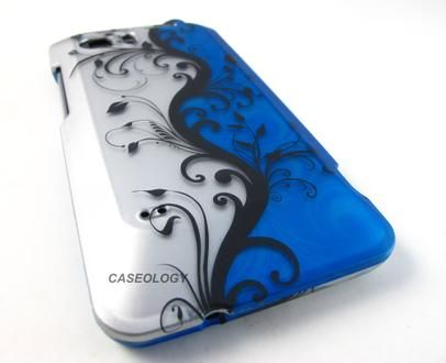 OCEAN BLUE BLK VINES HARD SHELL SNAP ON CASE COVER ATT HTC VIVID PHONE 