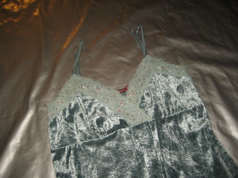 SILVERGATE GREEN VELVET CAMISOLE TOP Cami Tank Lace Sequins Juniors 