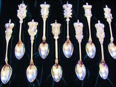 The Jeweled Crowns Carl Faberge Spoon Collection 24Kt Gold Plated SS 